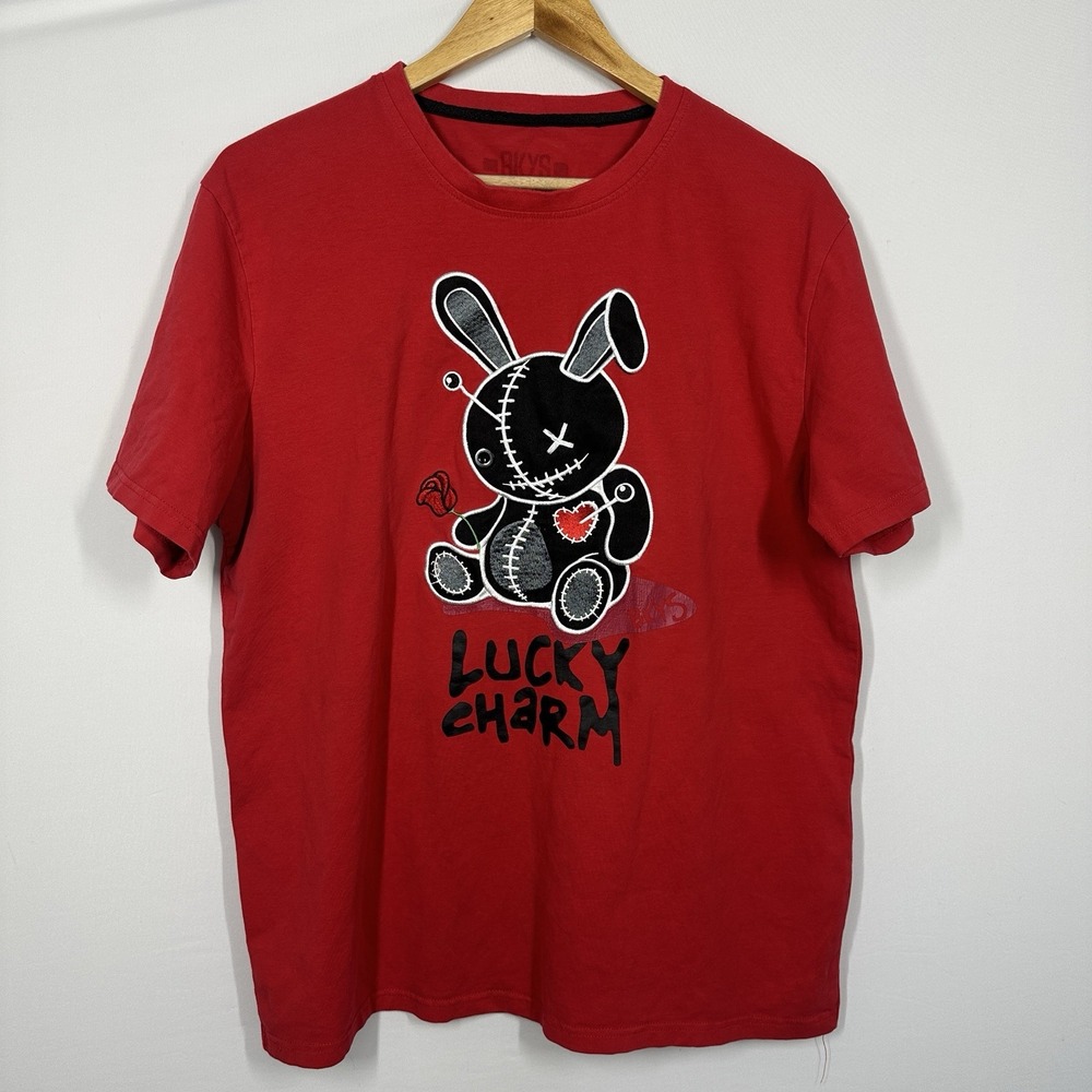 BKYS Lucky Charm t-shirt embroidered voodoo bunny patch XL red Men's Streetwear